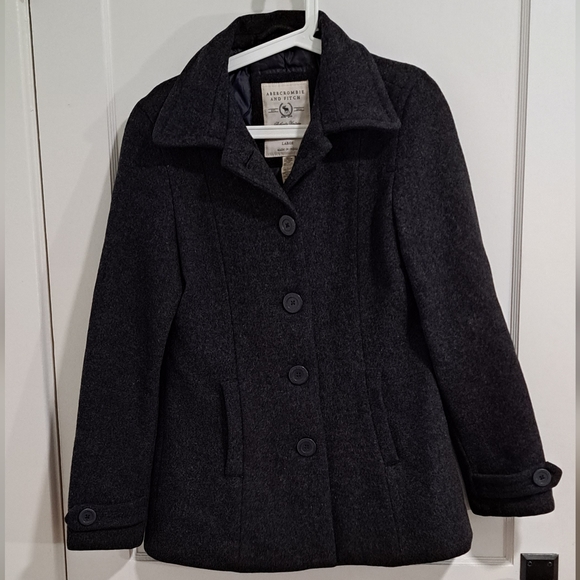 88% Wool Abercrombie & Fitch Charcoal Black Fitted Coat - Picture 1 of 14